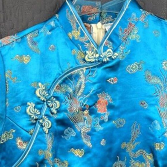 Retro Chinese Style Dragon Phoenix Satin Cheongsam Traditional Dress :Pre-owned - Picture 3 of 8